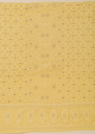 Yellow Threadwork Georgette Unstitched Salwar Suit-Koskii