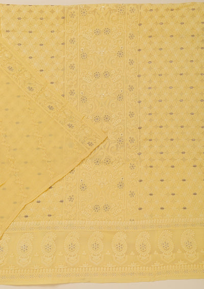 Yellow Threadwork Georgette Unstitched Salwar Suit-Koskii