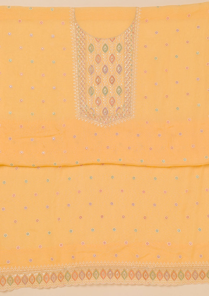 Yellow Threadwork Georgette Unstitched Salwar Suit-Koskii
