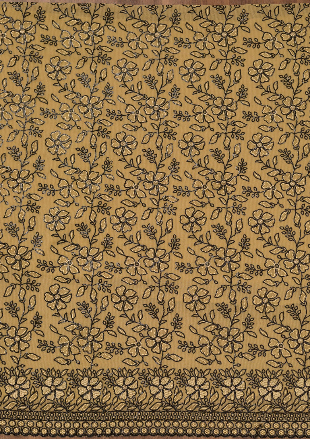 Yellow Threadwork Georgette Unstitched Salwar Suit-Koskii