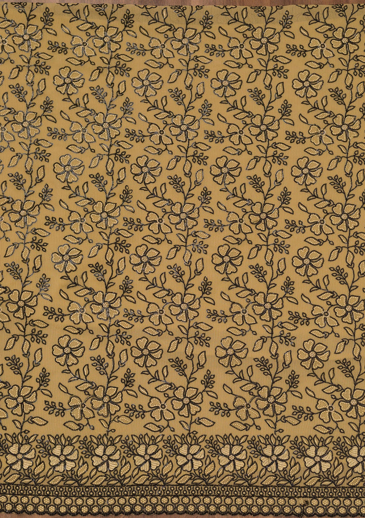 Yellow Threadwork Georgette Unstitched Salwar Suit-Koskii