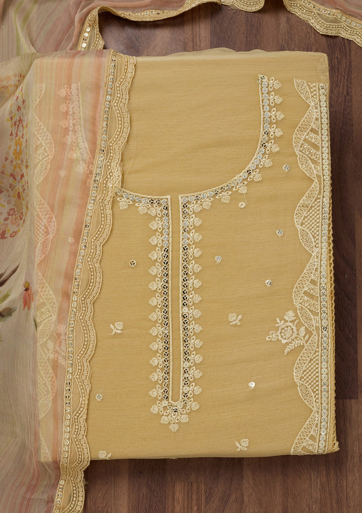 Yellow Threadwork Georgette Unstitched Salwar Suit-Koskii