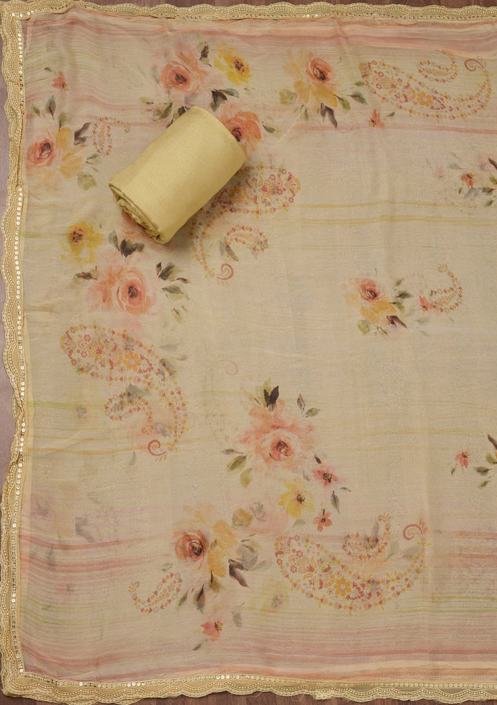 Yellow Threadwork Georgette Unstitched Salwar Suit-Koskii