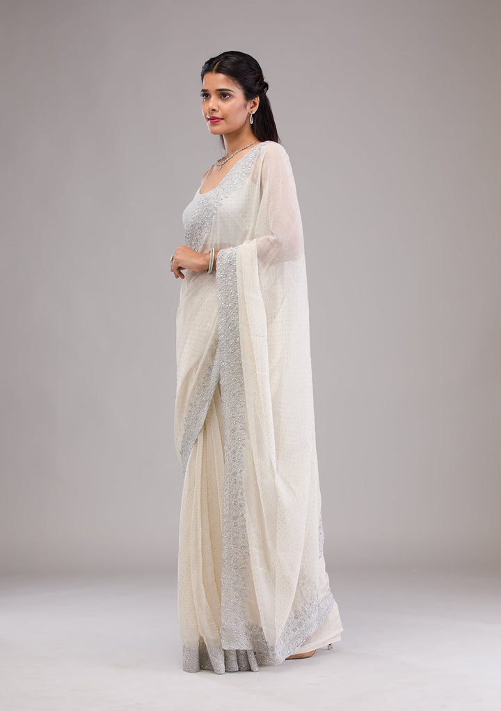 Yellow Threadwork Georgette Saree-Koskii