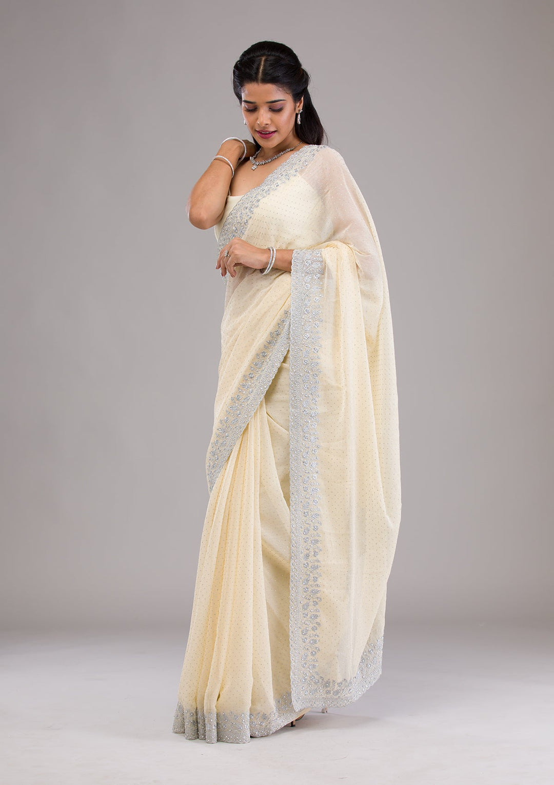 Yellow Threadwork Georgette Saree-Koskii
