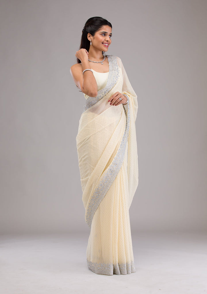 Yellow Threadwork Georgette Saree-Koskii