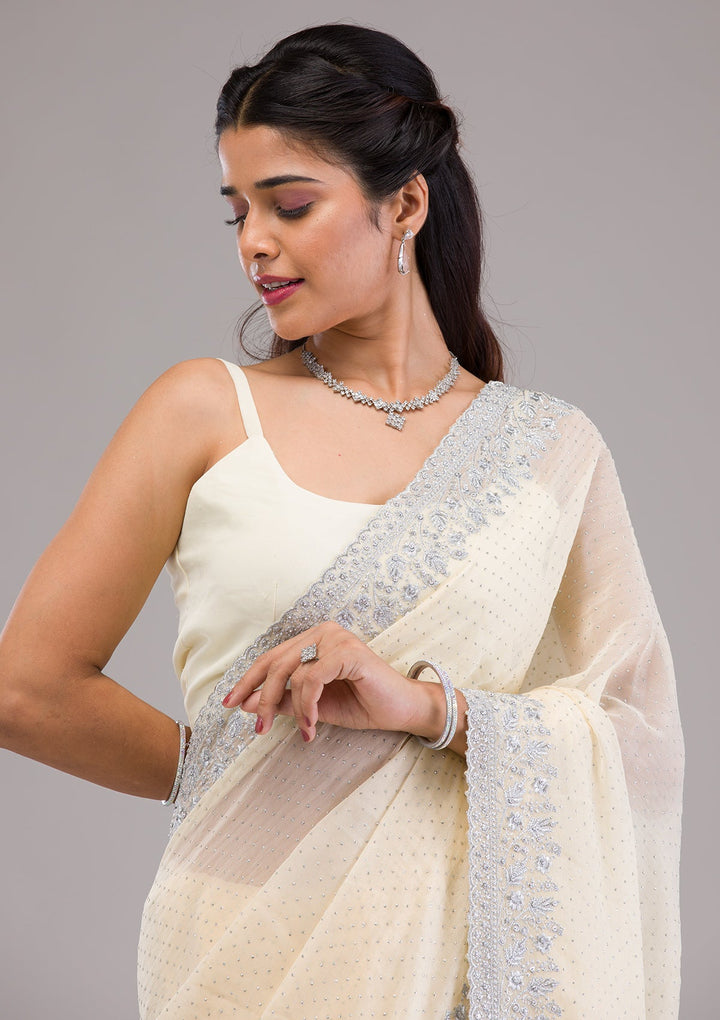 Yellow Threadwork Georgette Saree-Koskii