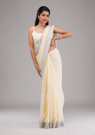 Yellow Threadwork Georgette Saree-Koskii