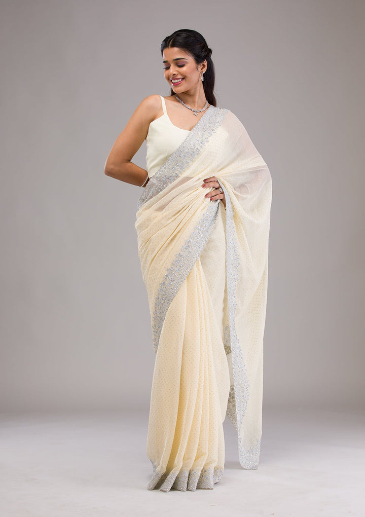 Yellow Threadwork Georgette Saree-Koskii