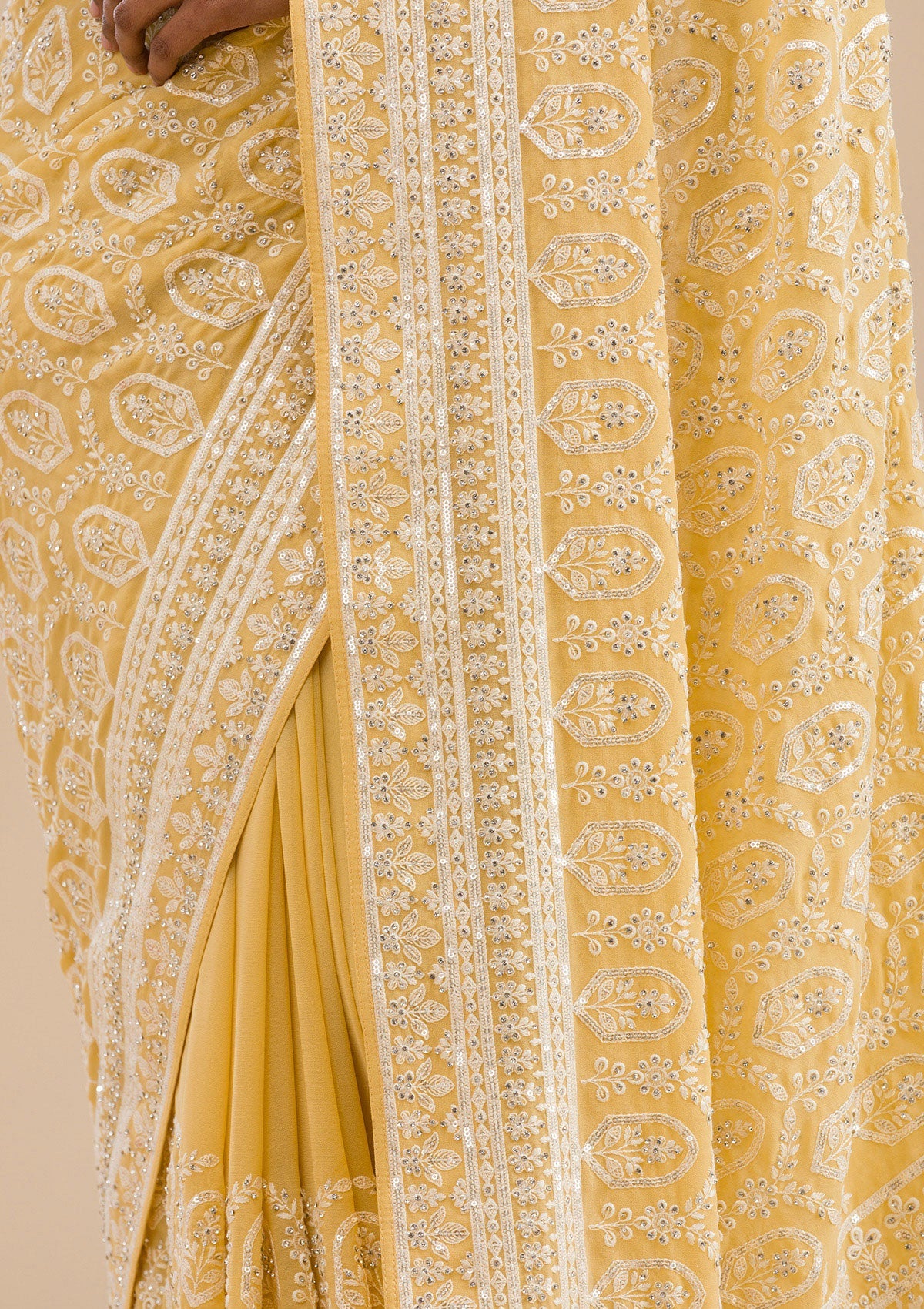 Yellow Threadwork Georgette Saree-Koskii