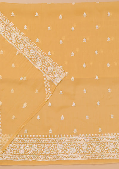 Yellow Threadwork Semi Crepe Unstitched Salwar Suit