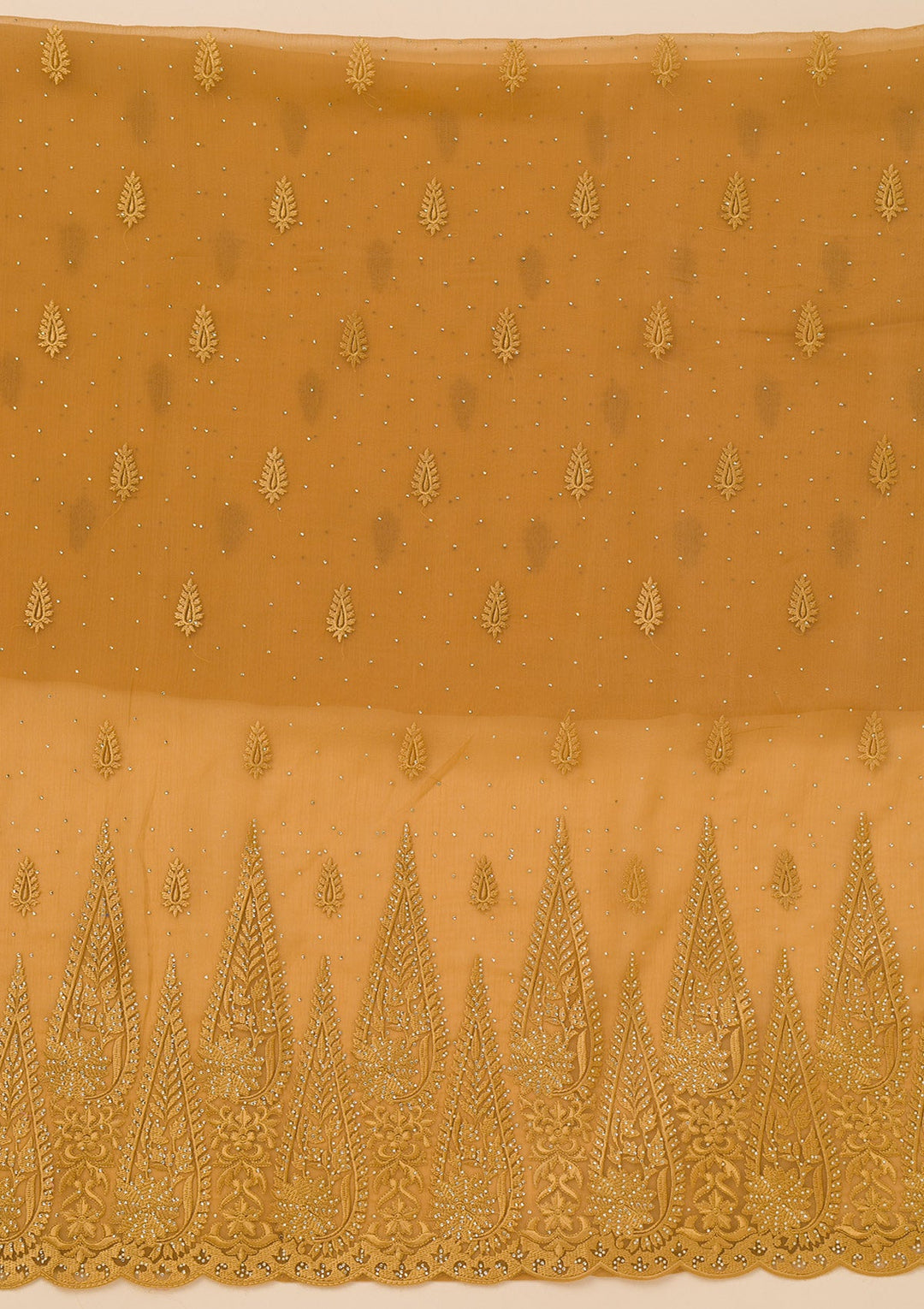 Mustard Threadwork Tissue Unstitched Salwar Suit-Koskii