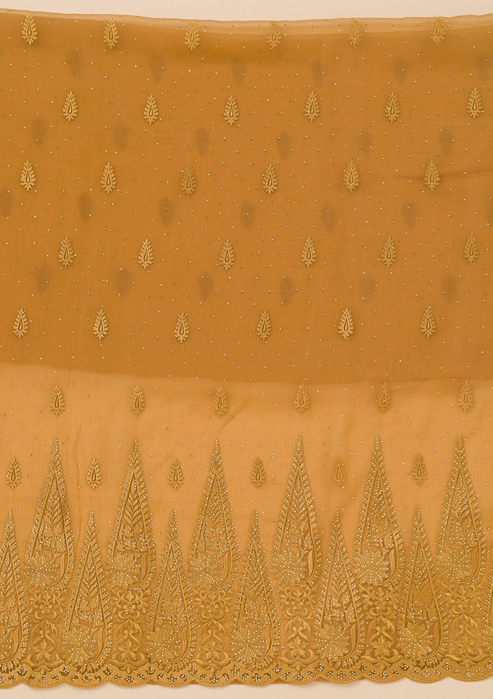 Mustard Threadwork Tissue Unstitched Salwar Suit-Koskii