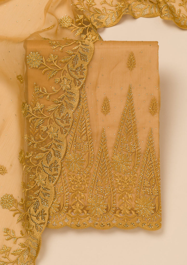 Mustard Threadwork Tissue Unstitched Salwar Suit-Koskii