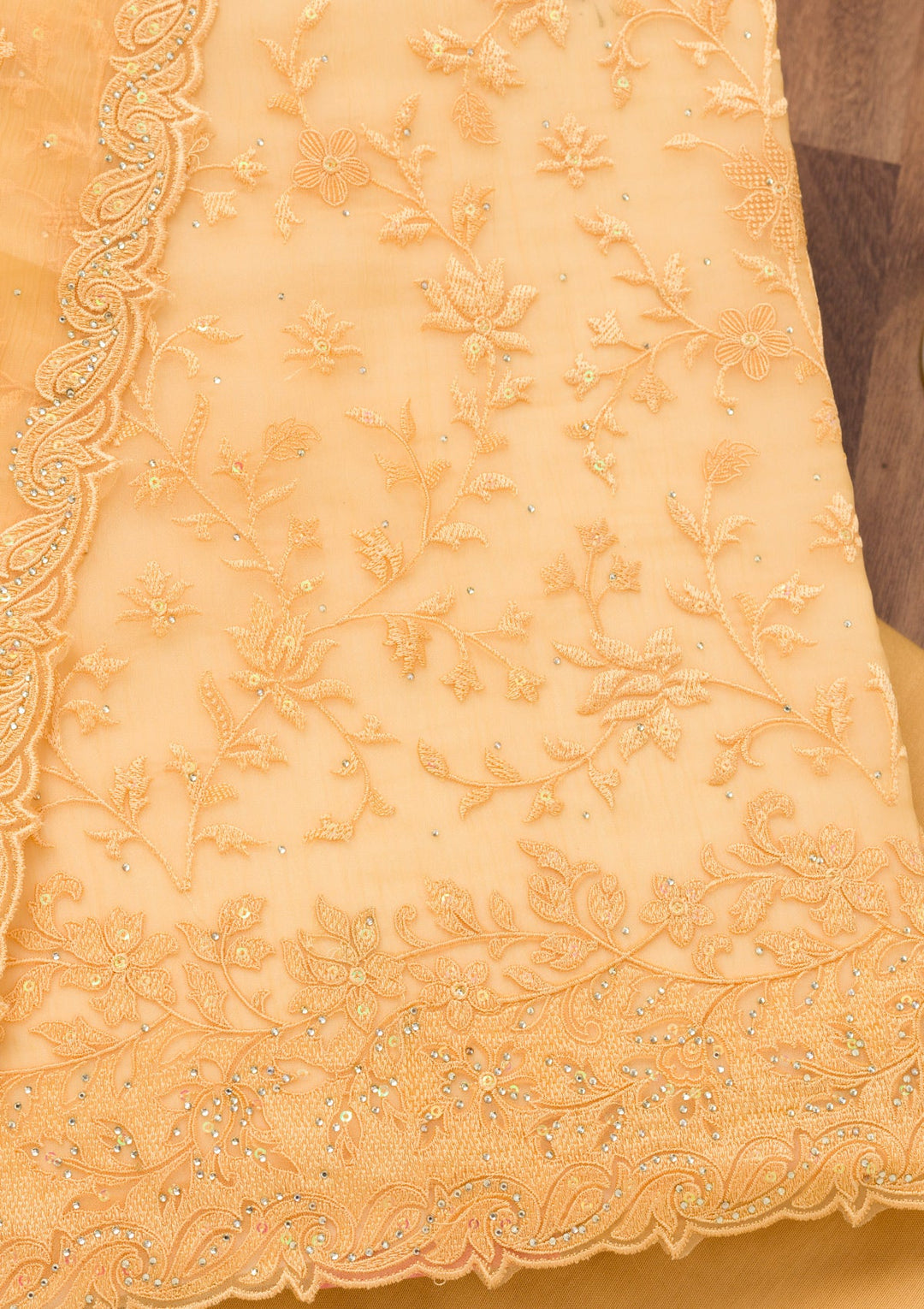 Yellow Threadwork Tissue Unstitched Salwar Suit-Koskii