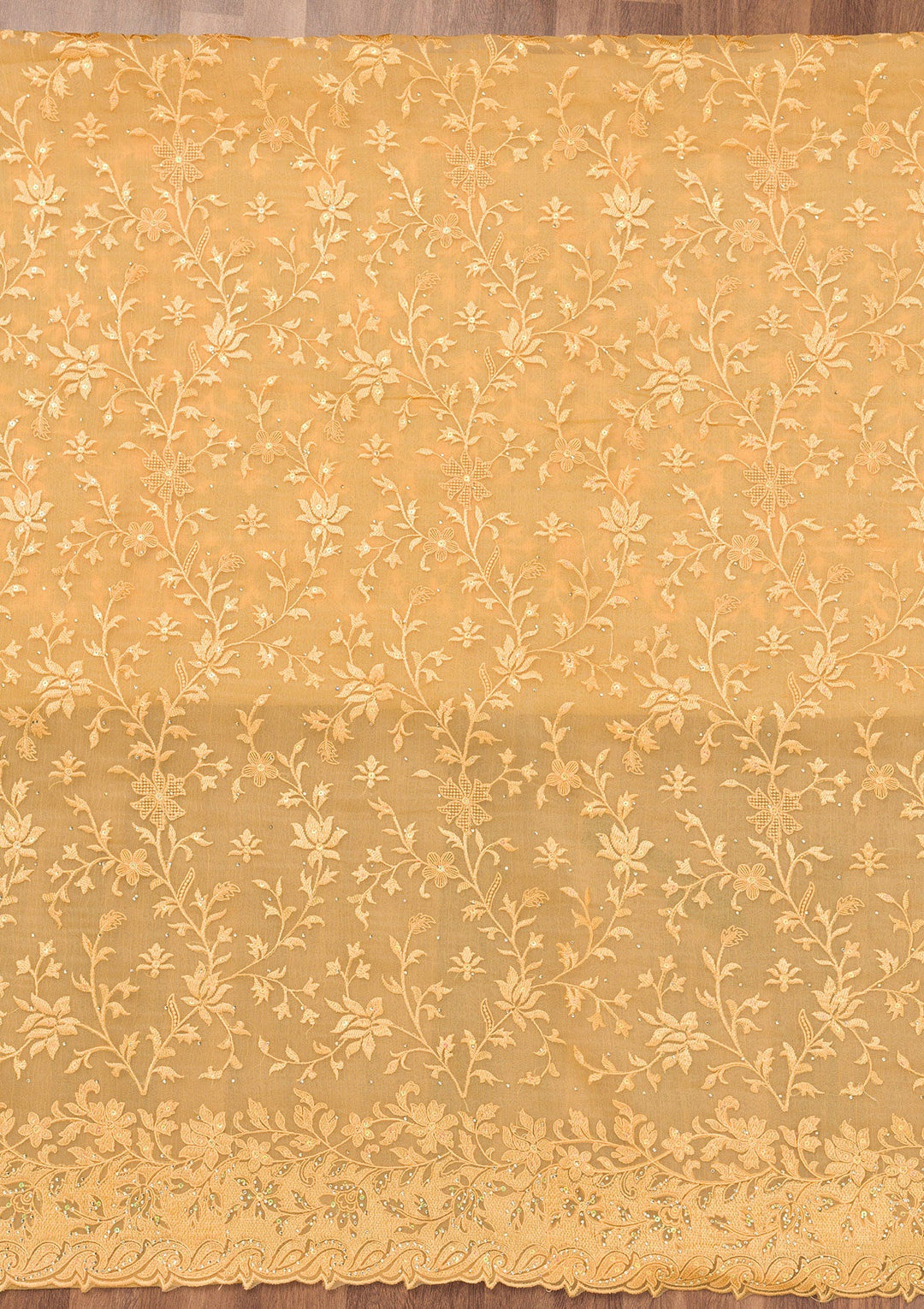 Yellow Threadwork Tissue Unstitched Salwar Suit-Koskii