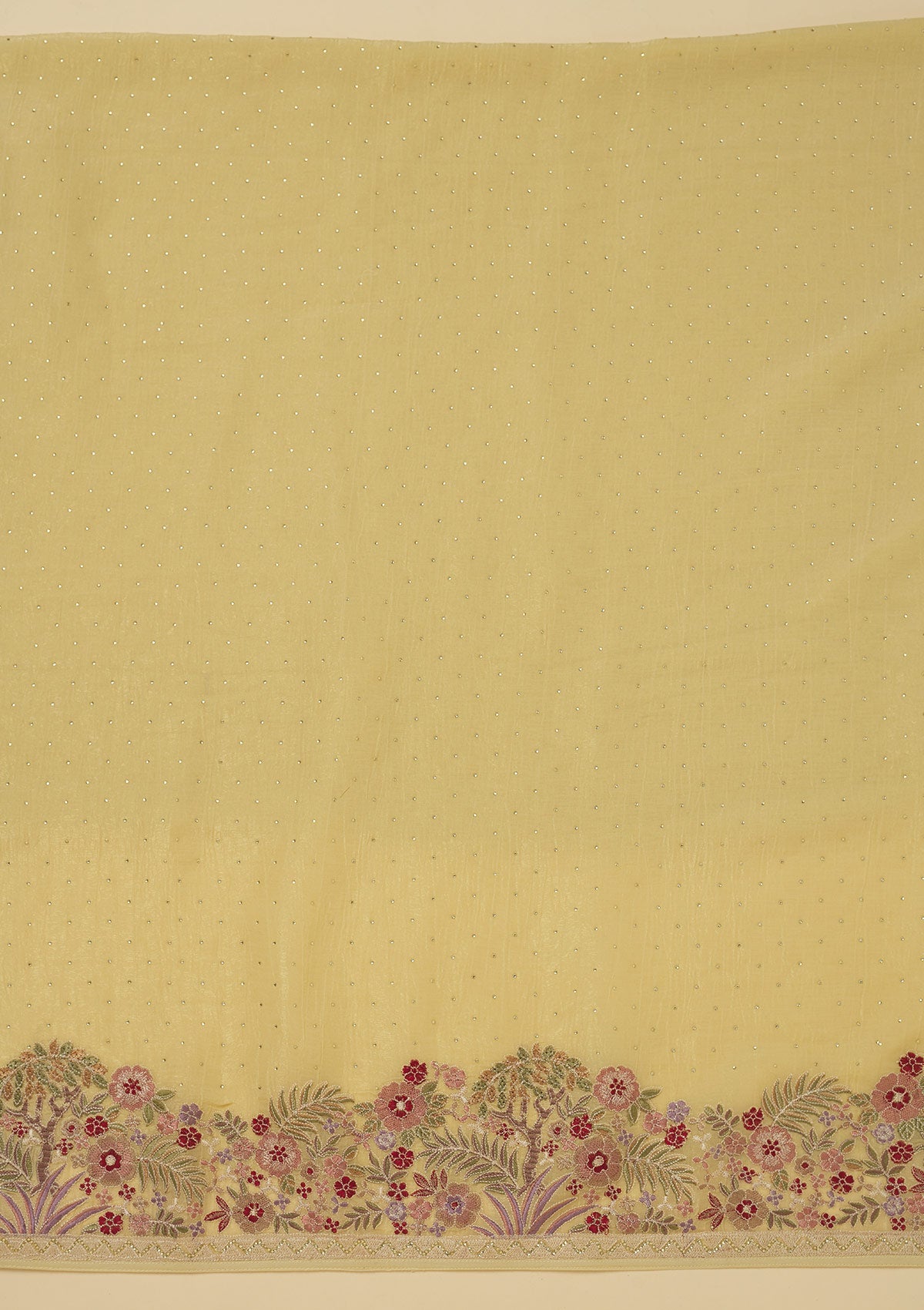 Yellow Threadwork Tissue Unstitched Salwar Suit-Koskii