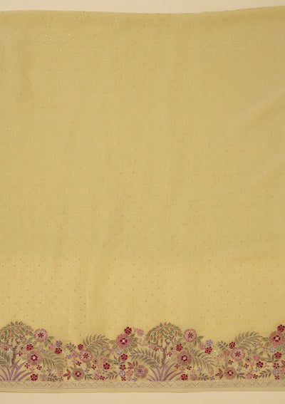 Yellow Threadwork Tissue Unstitched Salwar Suit-Koskii