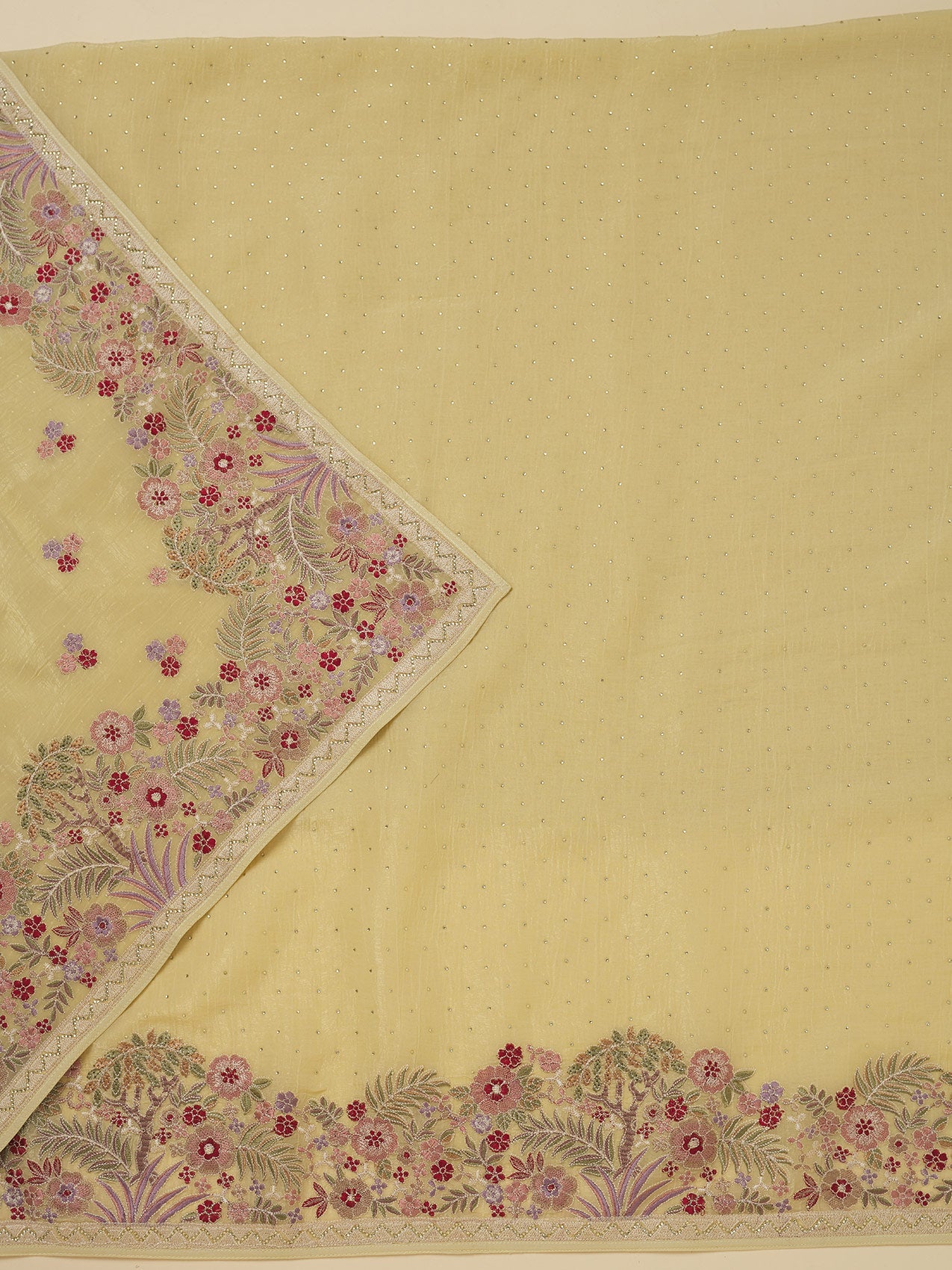 Yellow Threadwork Tissue Unstitched Salwar Suit-Koskii