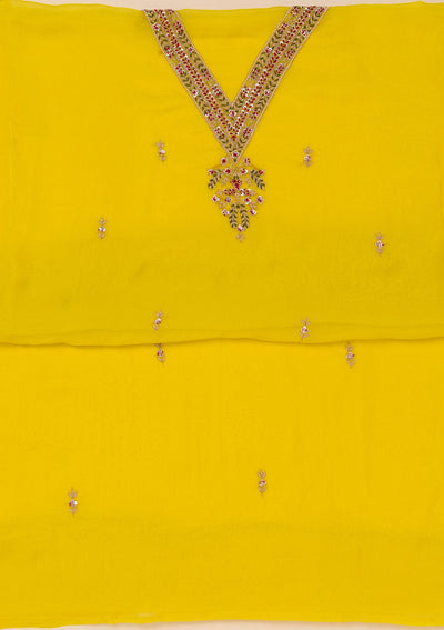 Yellow Threadwork Tissue Unstitched Salwar Suit-Koskii