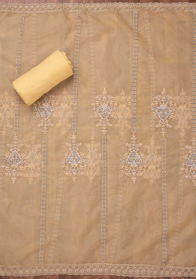 Yellow Threadwork Tissue Unstitched Salwar Suit-Koskii