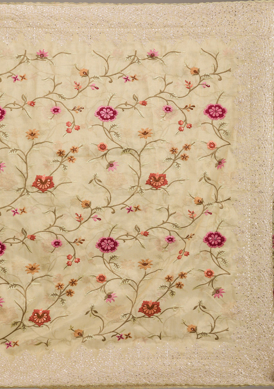 Yellow Threadwork Tissue Saree-Koskii