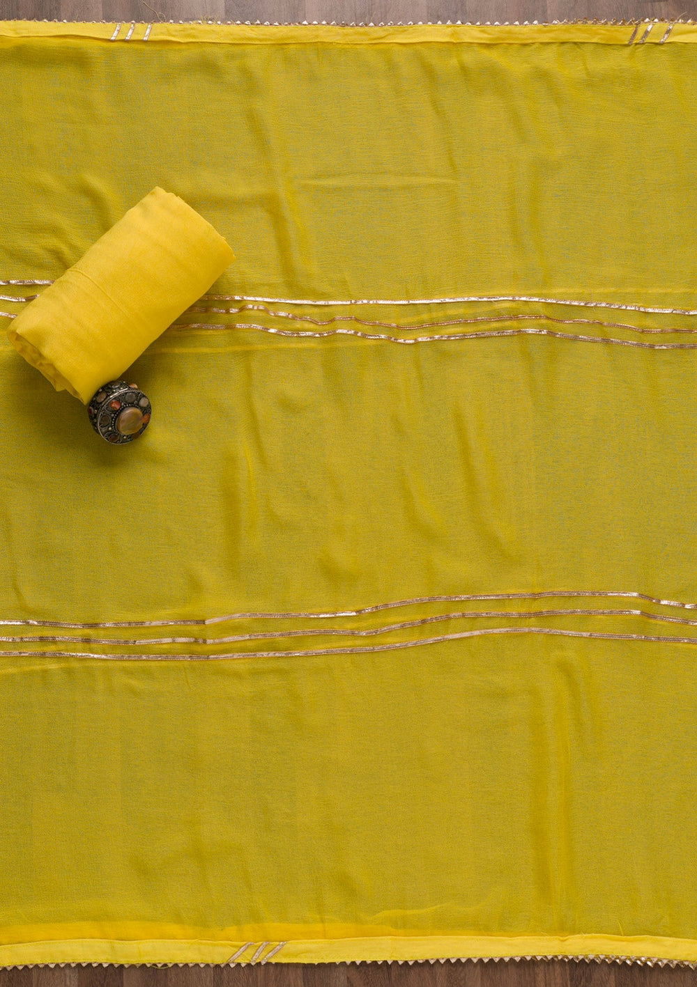 Yellow Zardosi Organza Unstitched Salwar Suit-Koskii