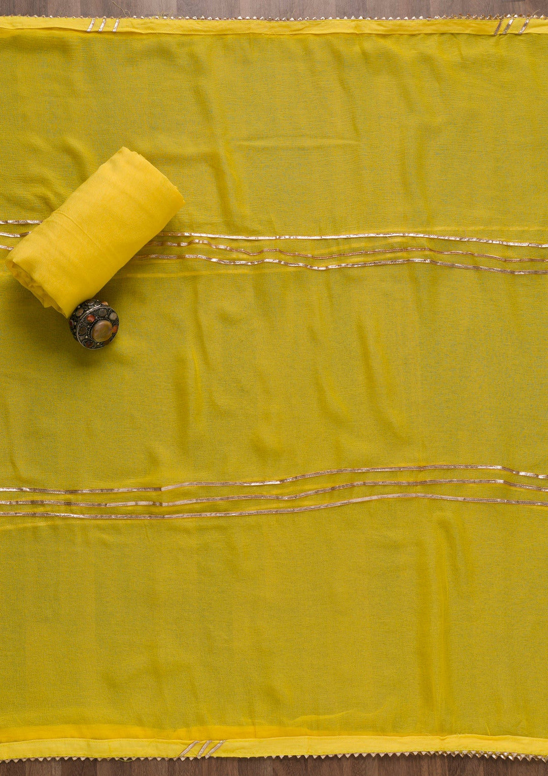Yellow Zardosi Organza Unstitched Salwar Suit-Koskii
