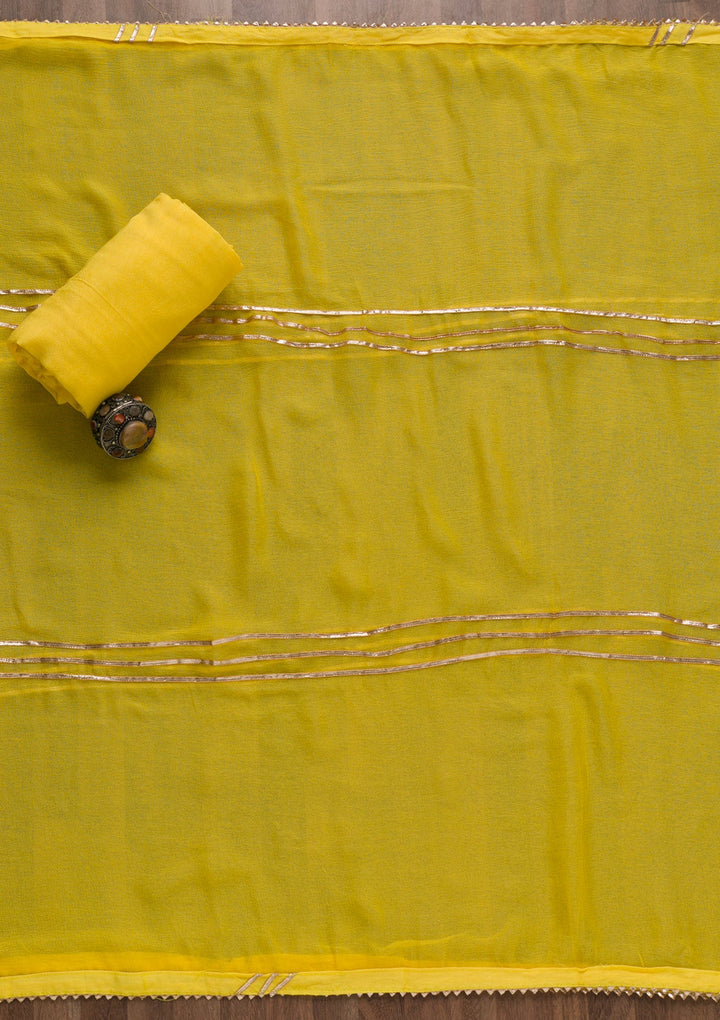 Yellow Zardosi Organza Unstitched Salwar Suit-Koskii