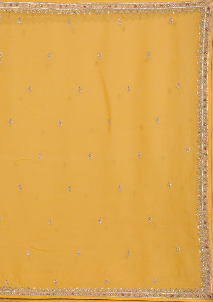 Yellow Zariwork Art Silk Readymade Salwar Kameez-Koskii