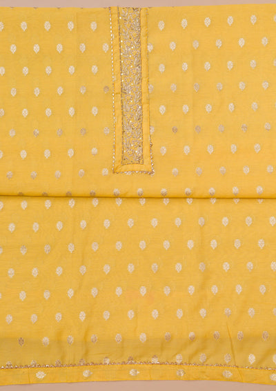 Yellow Zariwork Art Silk Unstitched Salwar Suit-Koskii