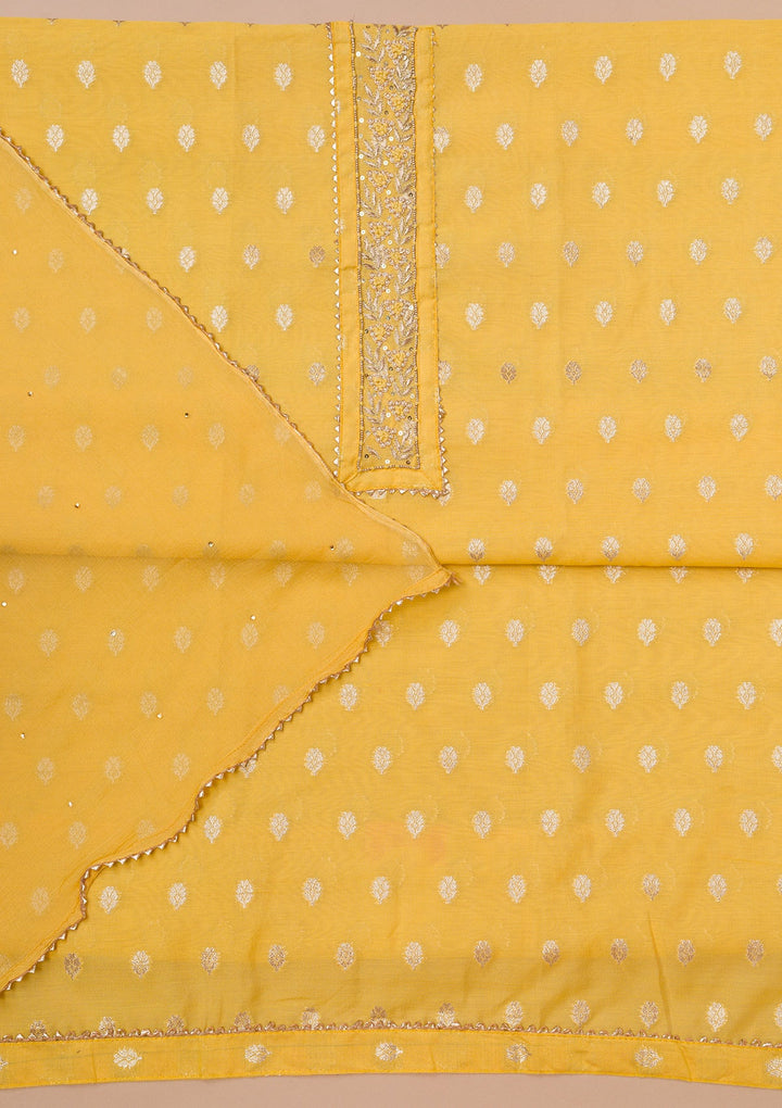 Yellow Zariwork Art Silk Unstitched Salwar Suit-Koskii
