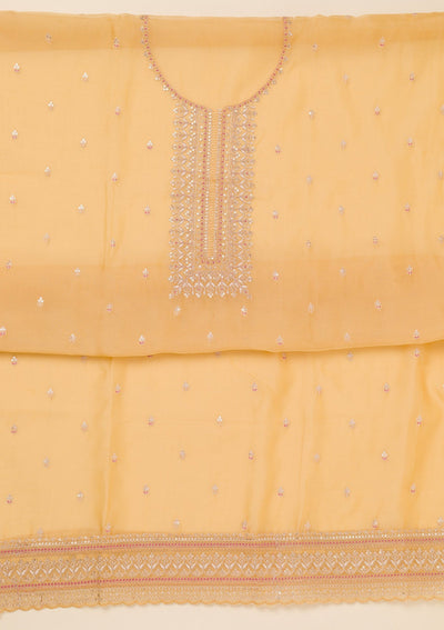 Yellow Zariwork Art Silk Unstitched Salwar Suit-Koskii