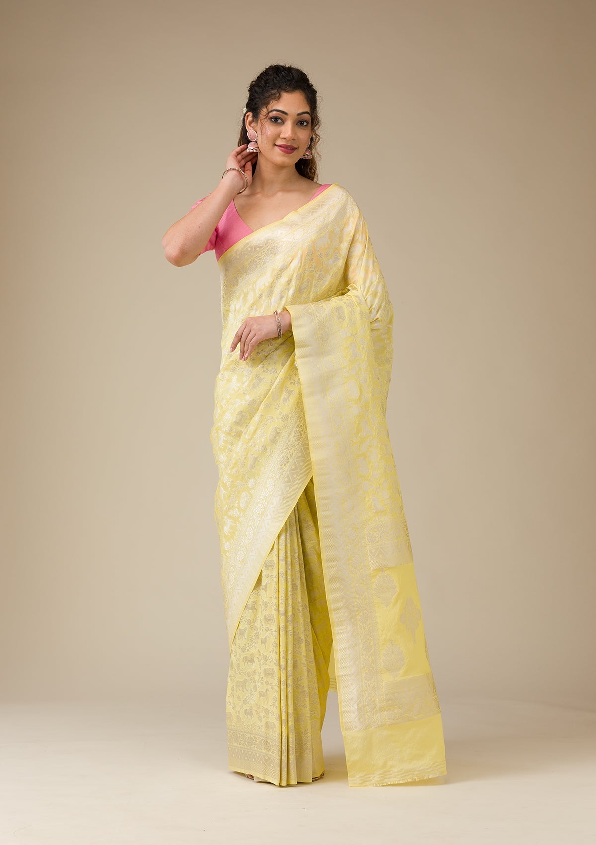 Yellow Zariwork Art Silk Saree