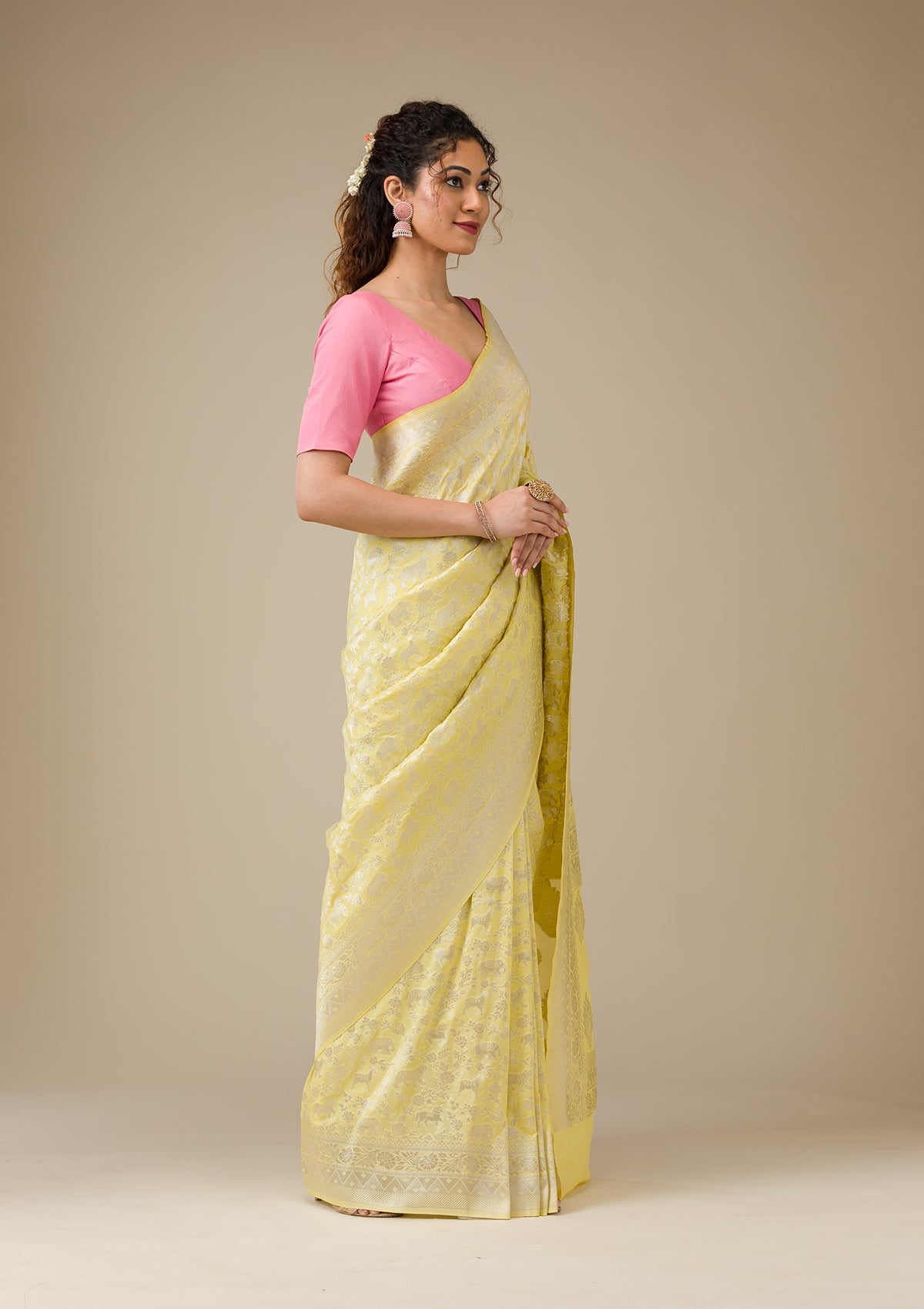 Yellow Zariwork Art Silk Saree