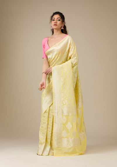 Yellow Zariwork Art Silk Saree