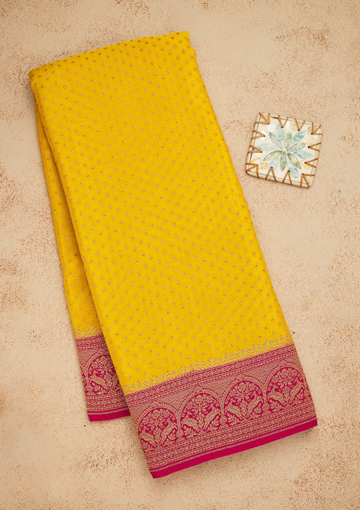 Yellow Zariwork Art Silk Saree-Koskii