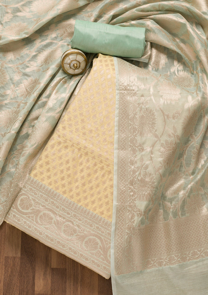 Yellow Zariwork Banarasi Unstitched Salwar Suit-Koskii