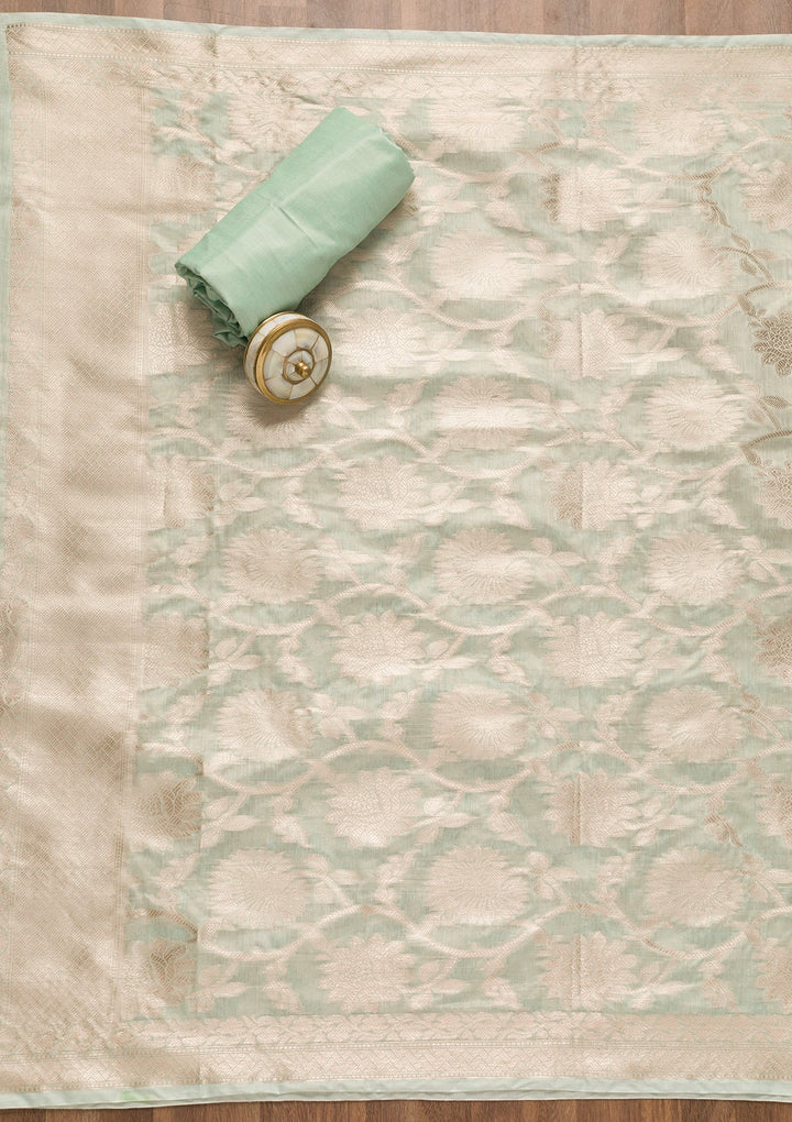 Yellow Zariwork Banarasi Unstitched Salwar Suit-Koskii