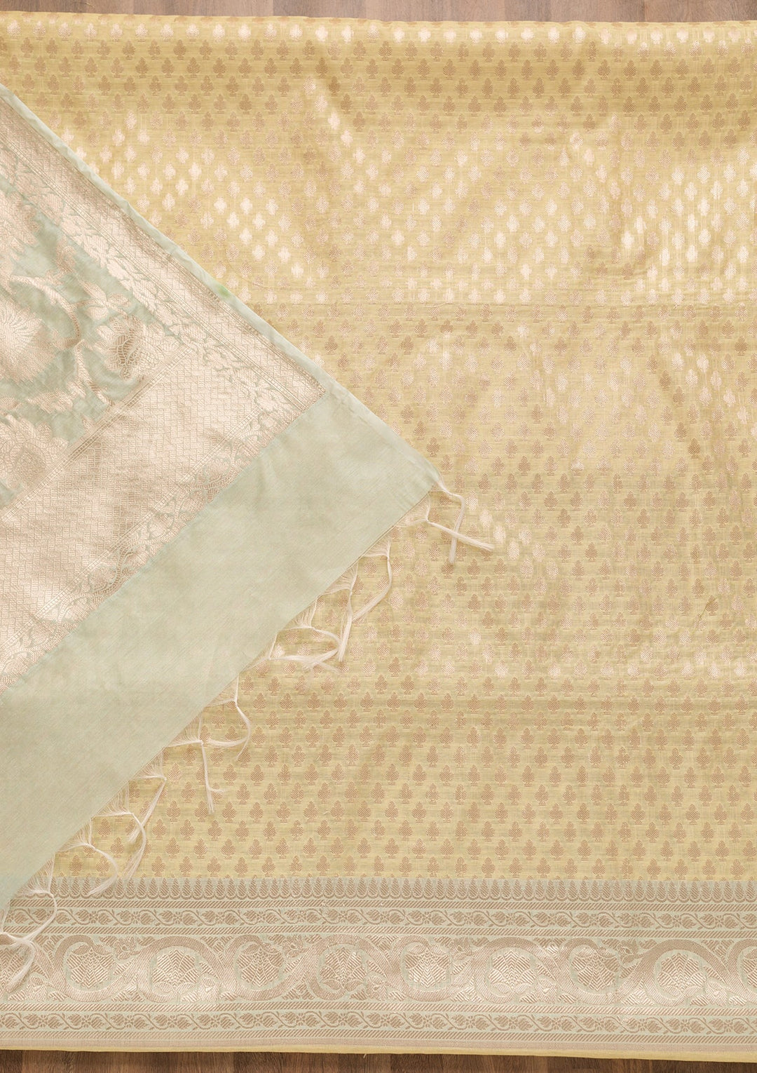 Yellow Zariwork Banarasi Unstitched Salwar Suit-Koskii