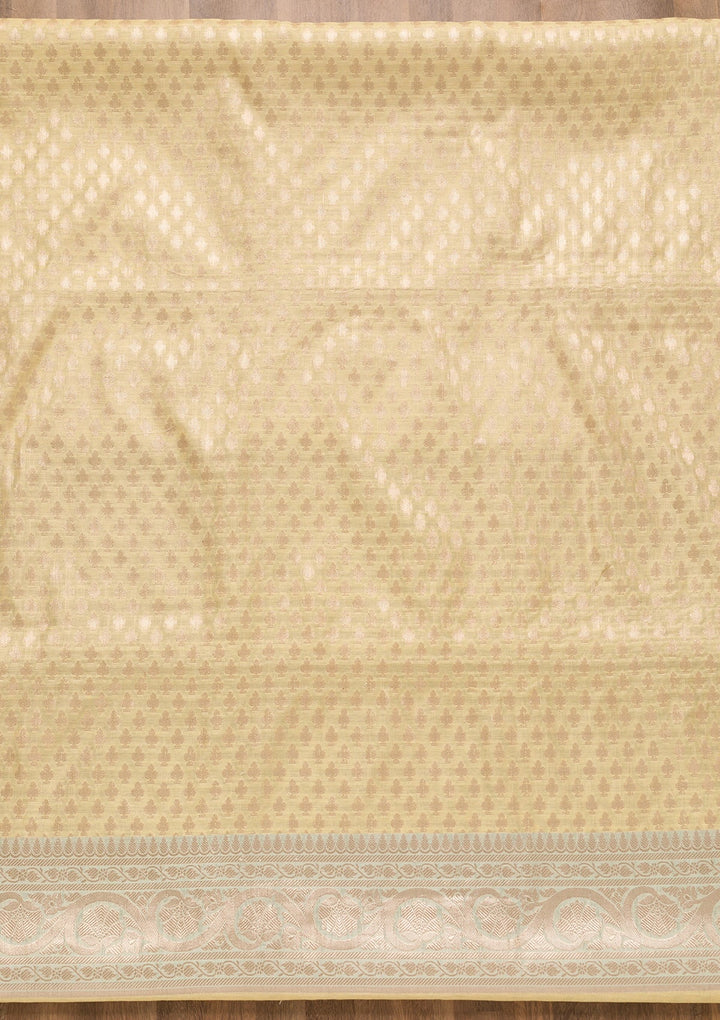 Yellow Zariwork Banarasi Unstitched Salwar Suit-Koskii