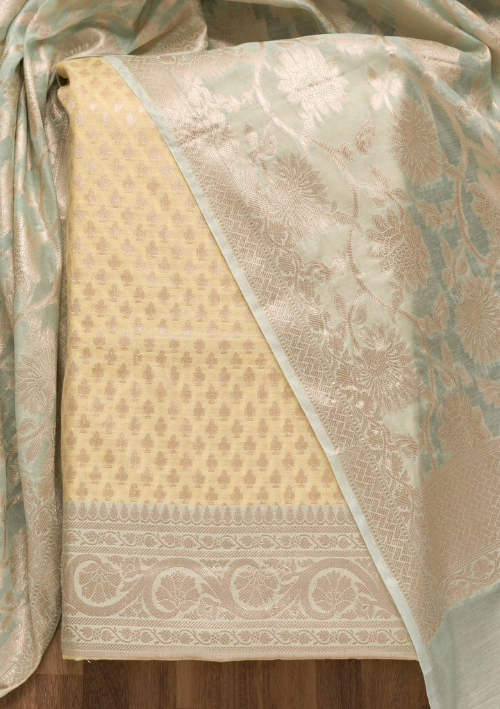 Yellow Zariwork Banarasi Unstitched Salwar Suit-Koskii