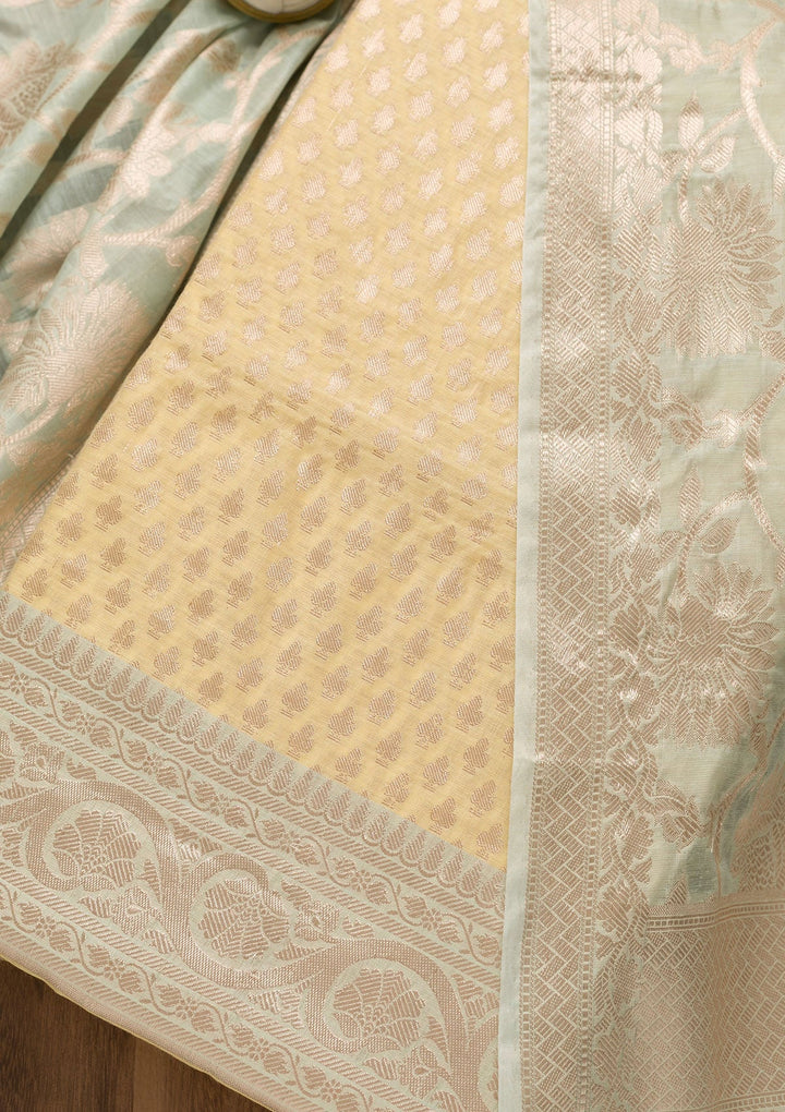 Yellow Zariwork Banarasi Unstitched Salwar Suit-Koskii