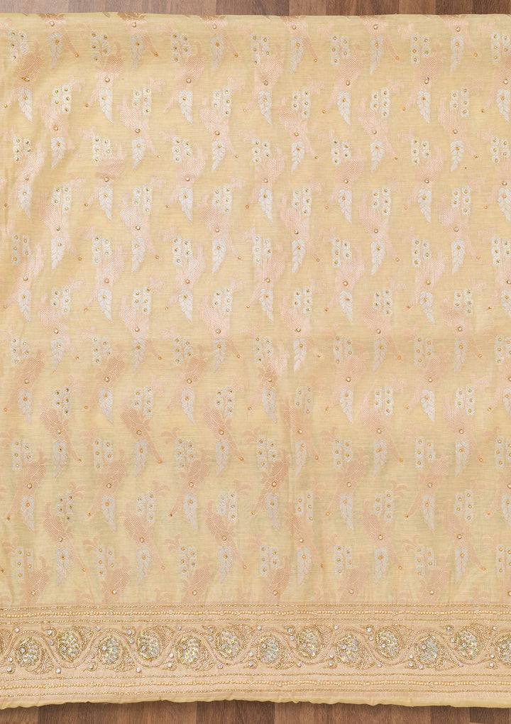 Yellow Zariwork Banarasi Unstitched Salwar Suit-Koskii