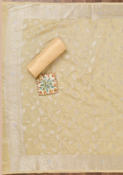 Yellow Zariwork Banarasi Unstitched Salwar Suit-Koskii