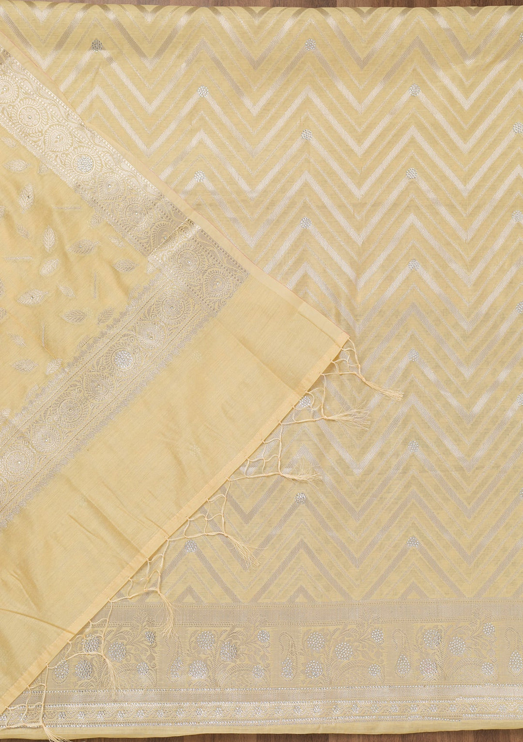 Yellow Zariwork Banarasi Unstitched Salwar Suit-Koskii