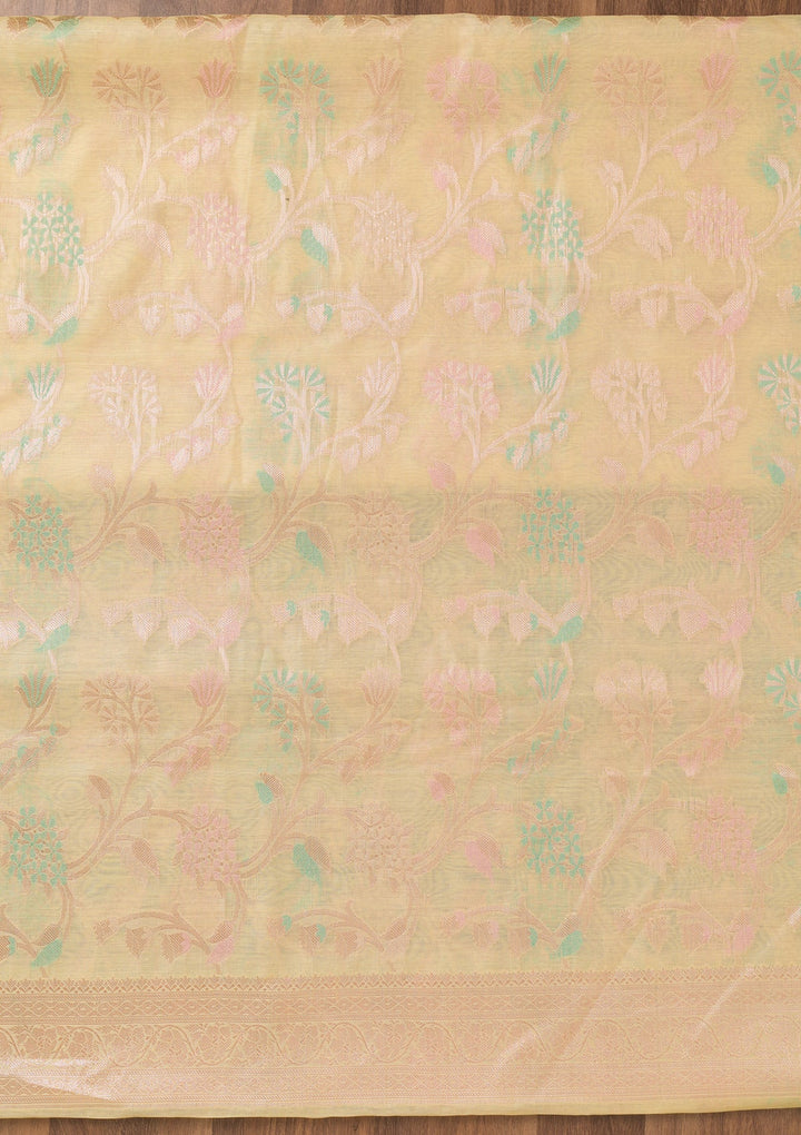 Yellow Zariwork Banarasi Unstitched Salwar Suit-Koskii