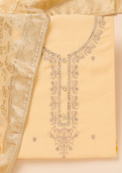 Yellow Zariwork Chanderi Unstitched Salwar Suit-Koskii