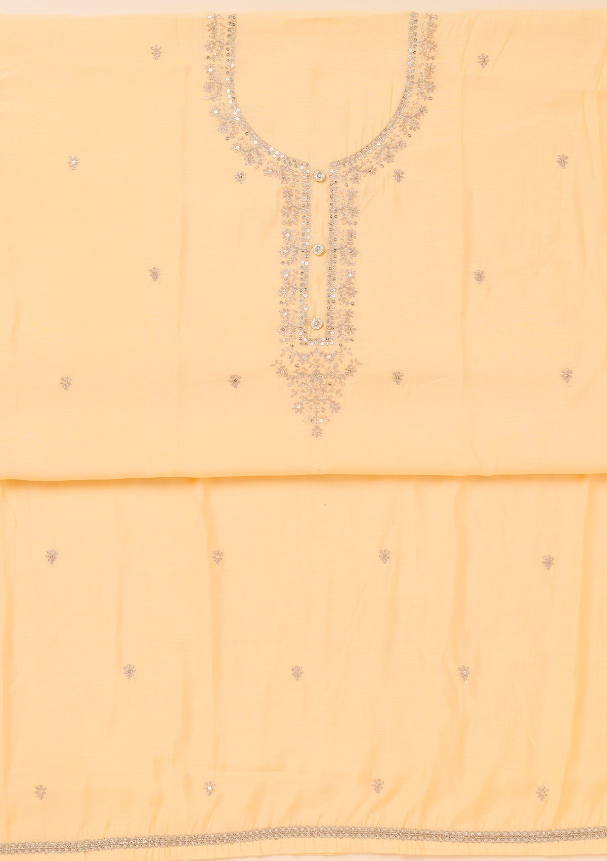 Yellow Zariwork Chanderi Unstitched Salwar Suit-Koskii