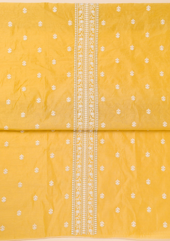 Yellow Zariwork Chanderi Unstitched Salwar Suit-Koskii